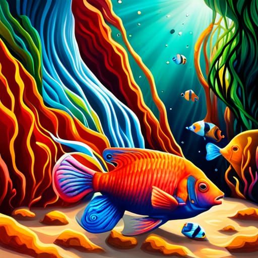 Tropical Fish in Coral Reef Graffiti Art