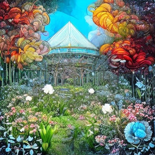 Glitch Art City Park With Mutated Flora