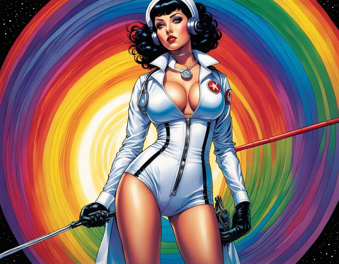 Nurse in Torn Latex Uniform, Airbrush Illustration