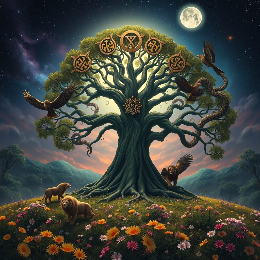 Epic Tree of Life in Celtic Mythology Style