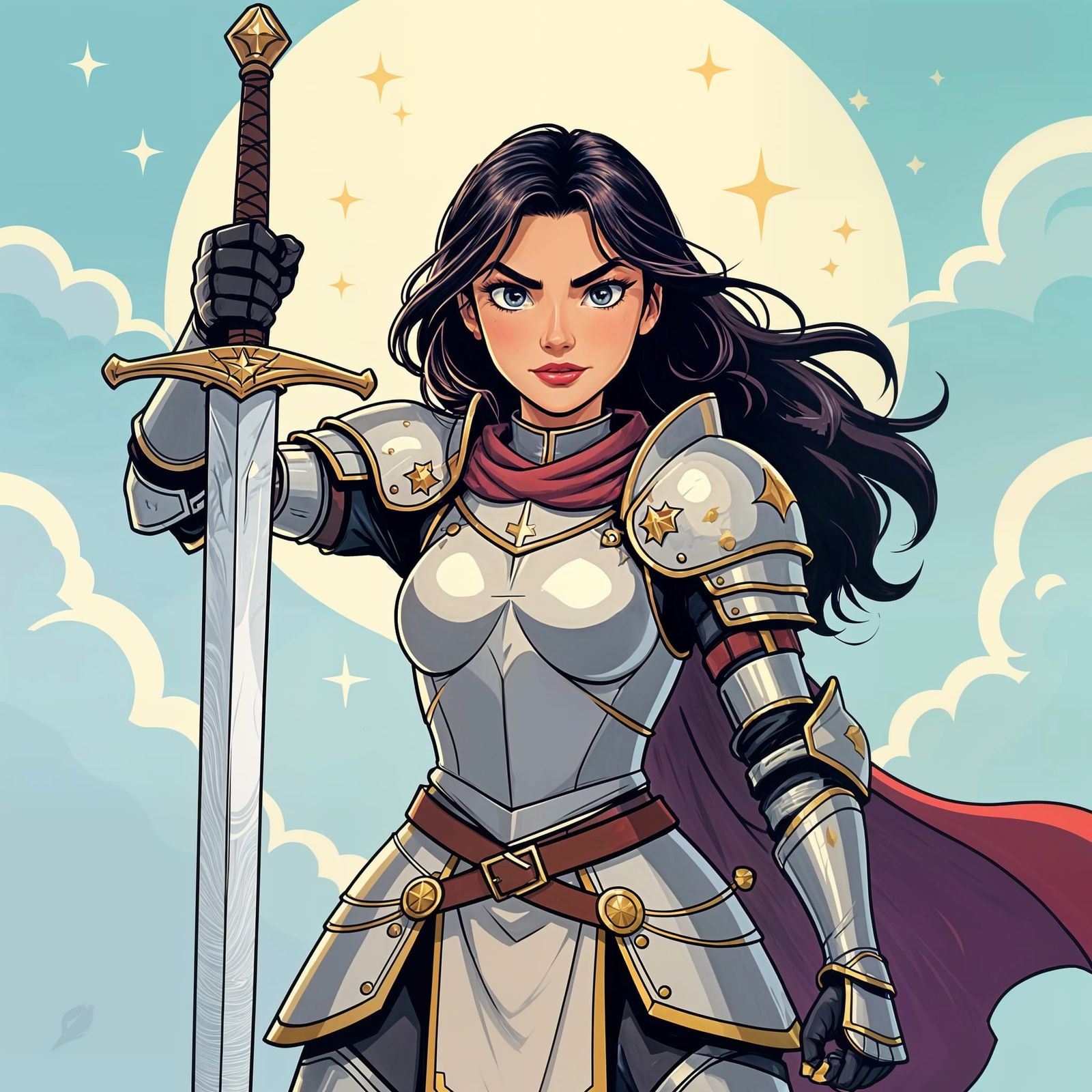 Brave Cartoon Knight Ready for Battle in 2D Art