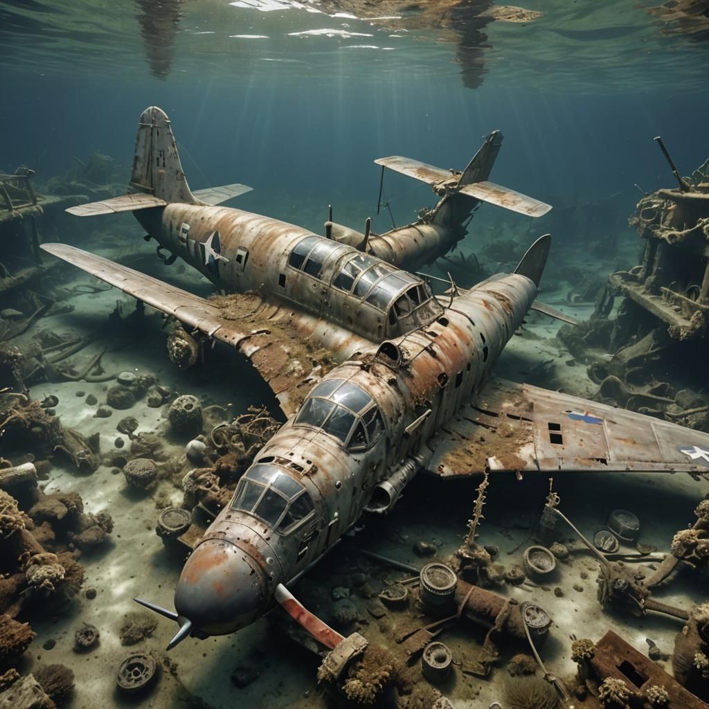 Underwater Fighter Plane Wreck in Hyperrealistic Detail