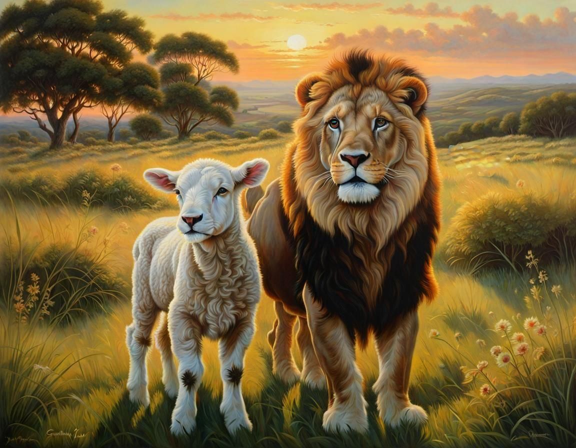 Golden Meadow Sunset in Oil Painting Style