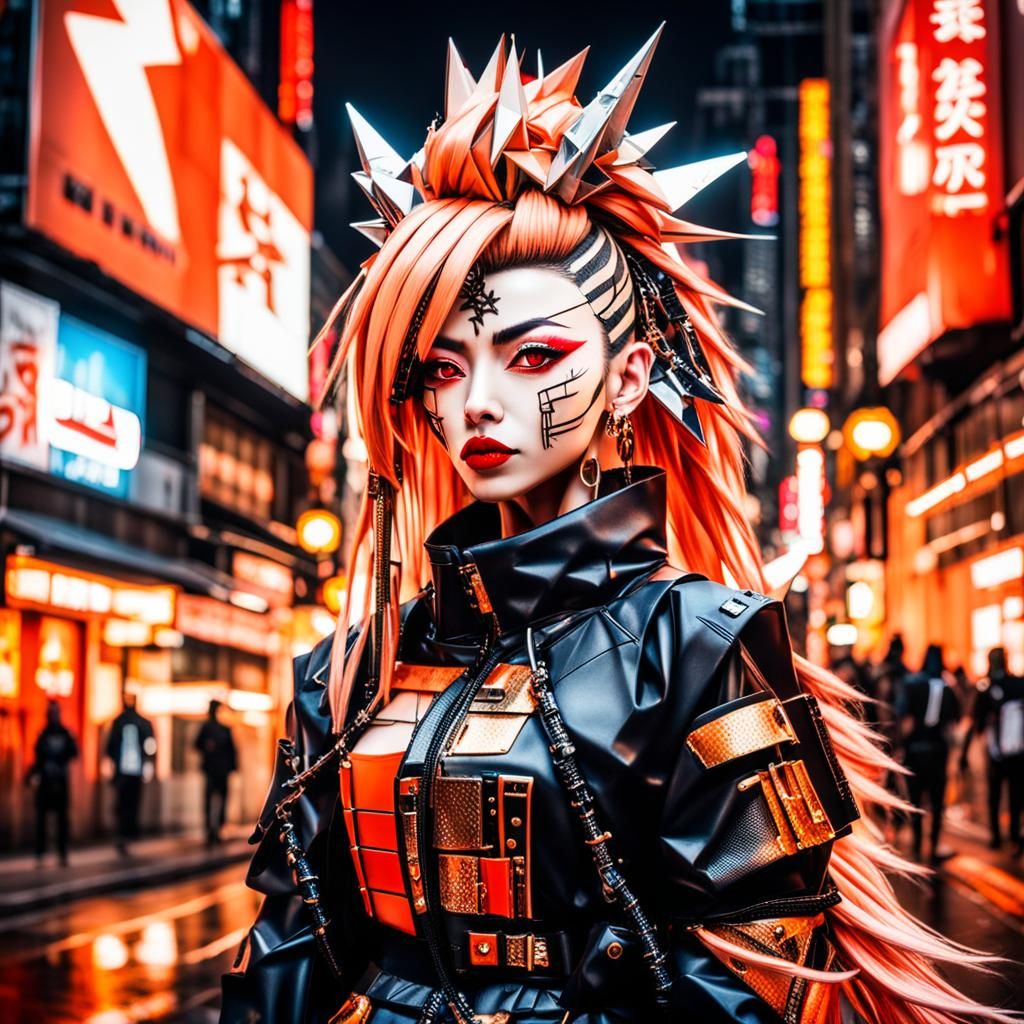 Cyberpunk Origami God Gyaru on Hibiya Street
