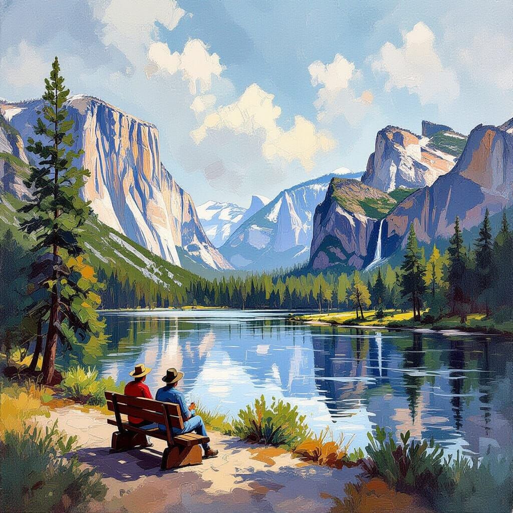 Yosemite Park in Gouache and Watercolor Style
