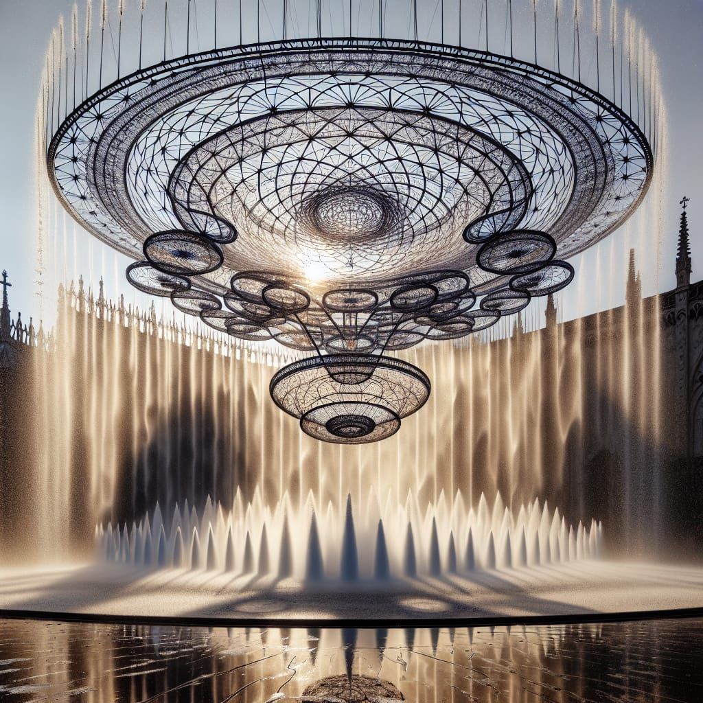 Giant Holographic Antigravity Water Fountain Installation