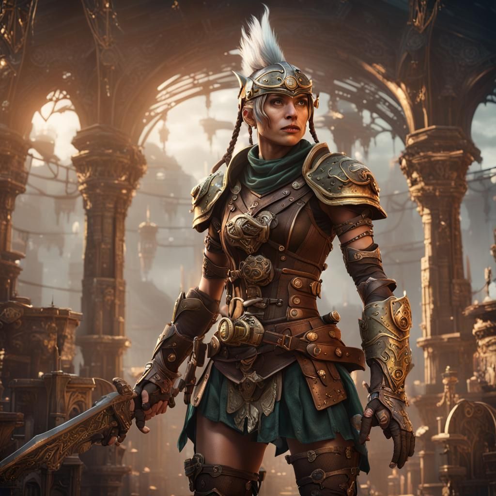 Steampunk Elf Gladiator in Detailed Matte Painting