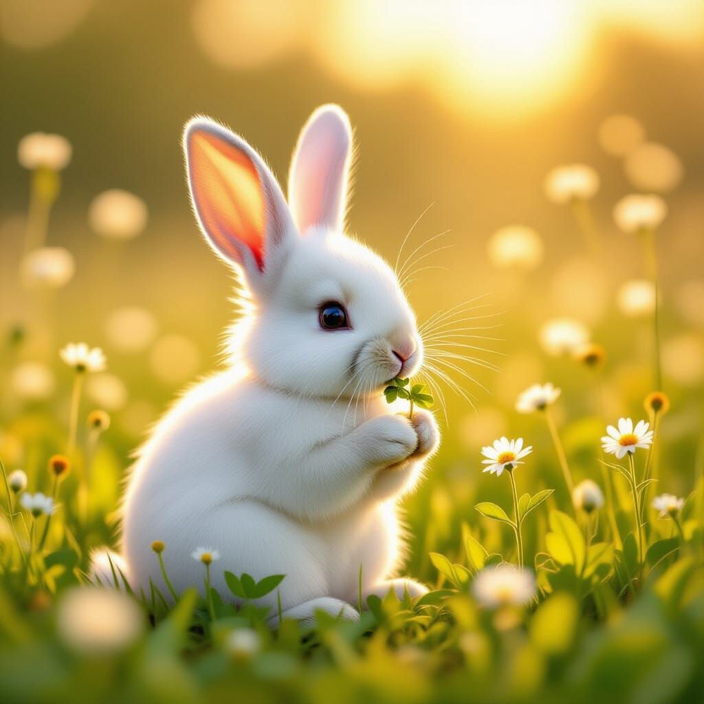 Fluffy Rabbit in Sun-Dappled Meadow