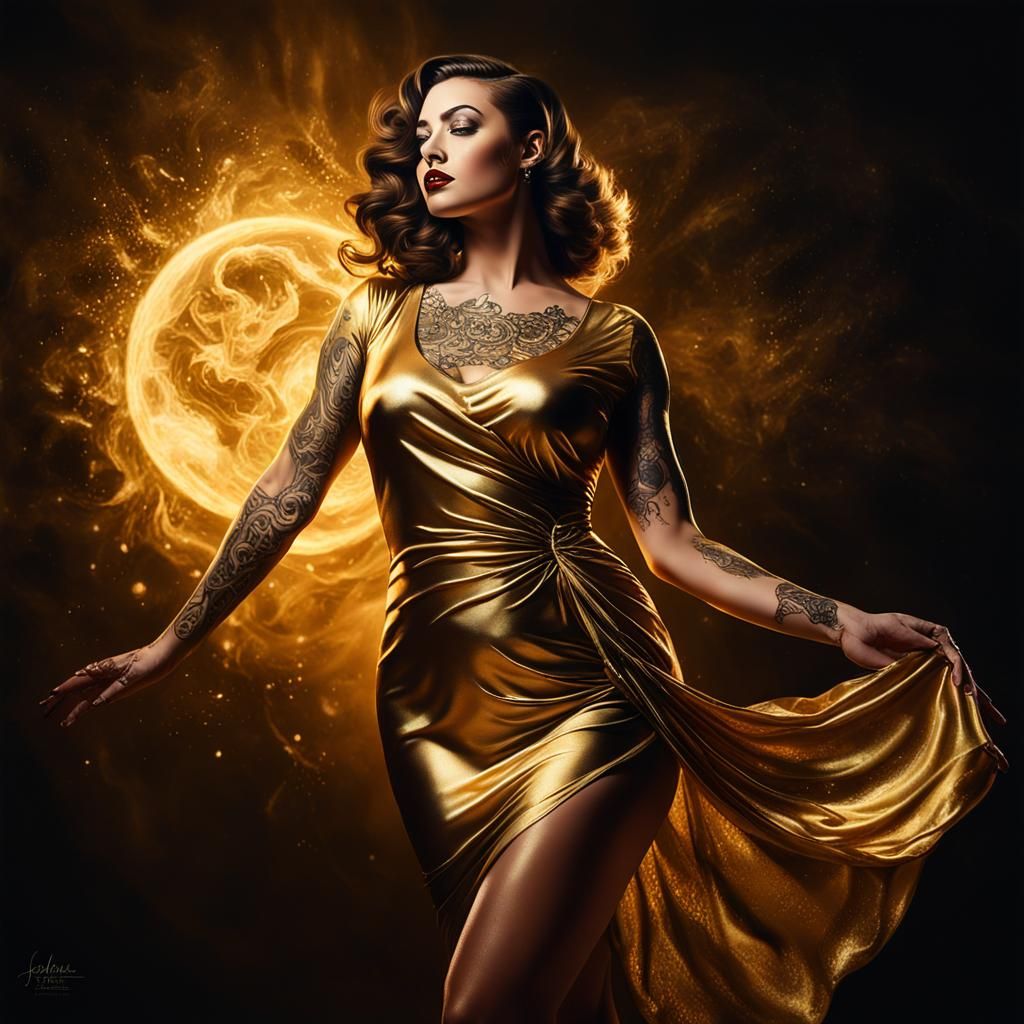 Golden Dress Pin-Up in Jeannie Esposito Style