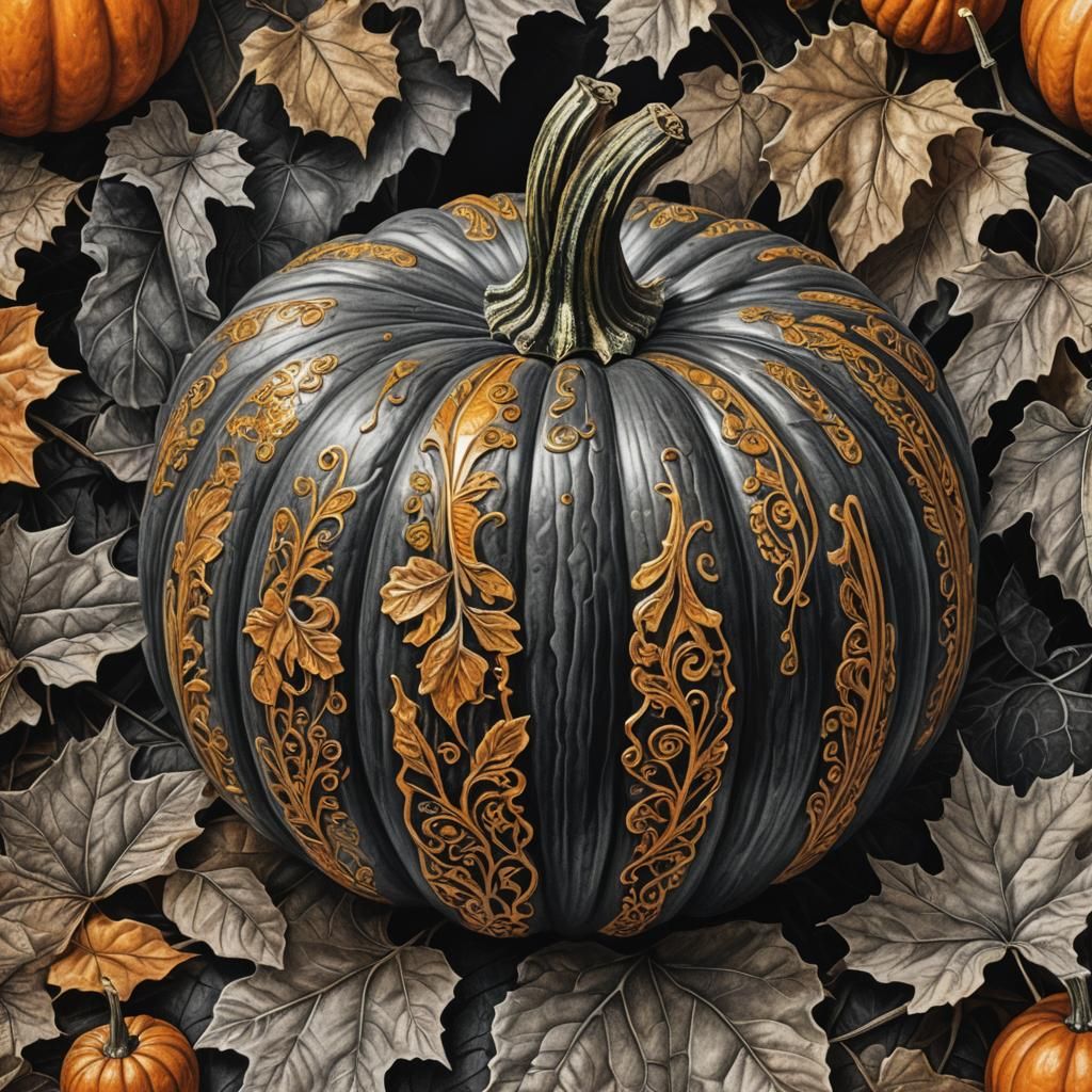 Glowing Pumpkin in Autumnal Still Life: Charcoal Drawing