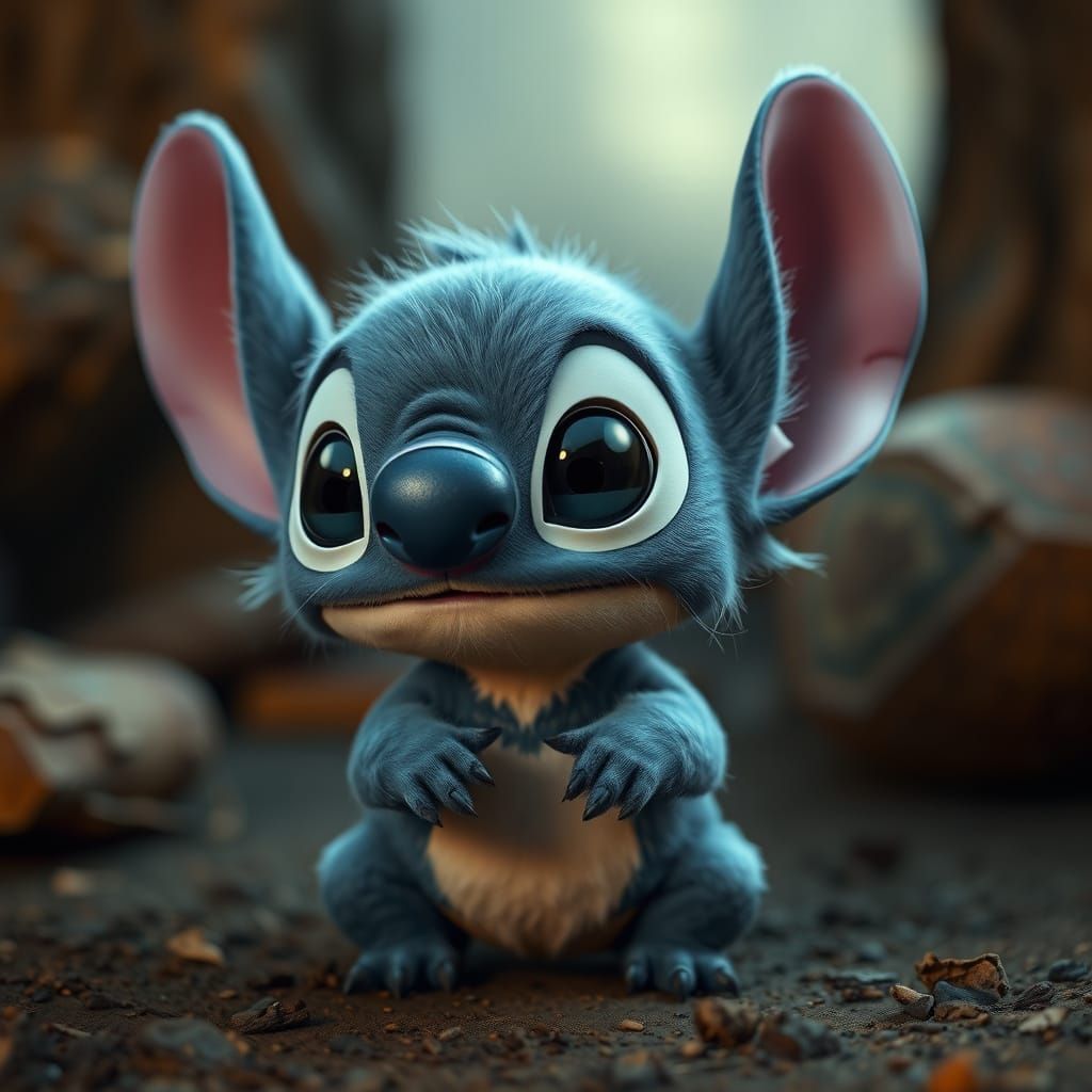 Realistic Baby Stitch with Fluffy Fur