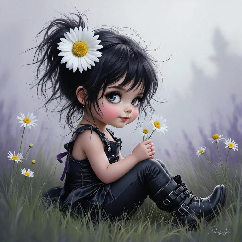 Gothic Toddler in Lavender Field, Airbrushed Style