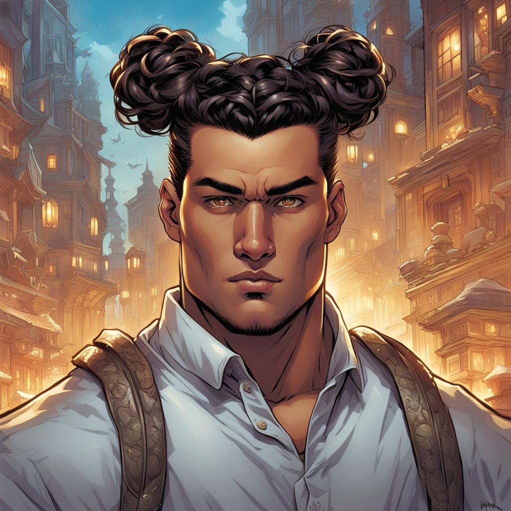 Fantasy Paladin with Hair Bun in Comic Book Style