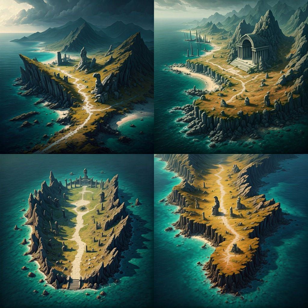 Dark Fantasy Map of Ares Island in Painterly Style