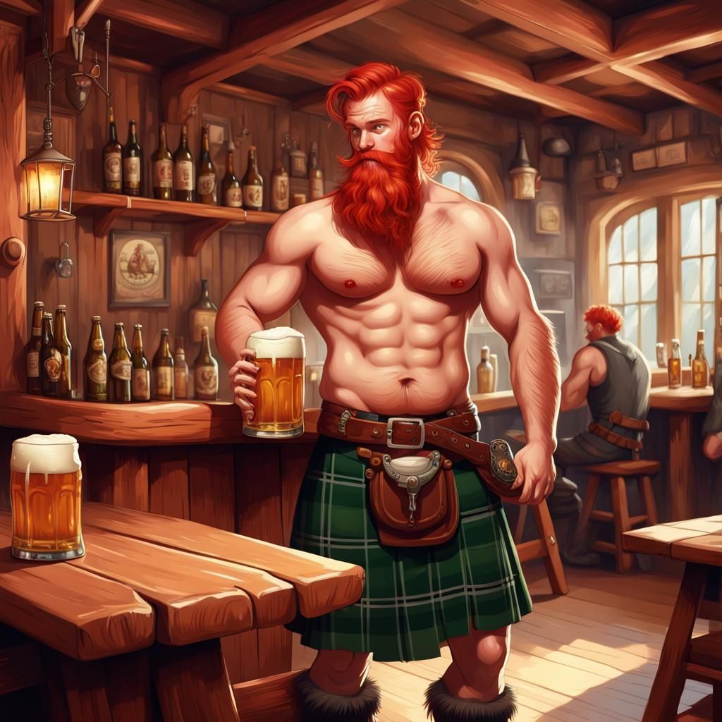Fantasy Tavern: Redhead Lumberjack Drinks Beer