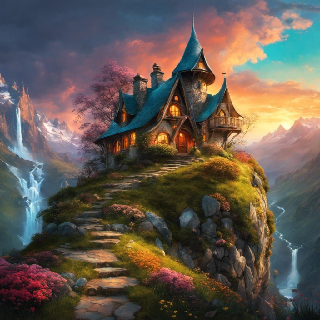 Hobbit home in the mountains