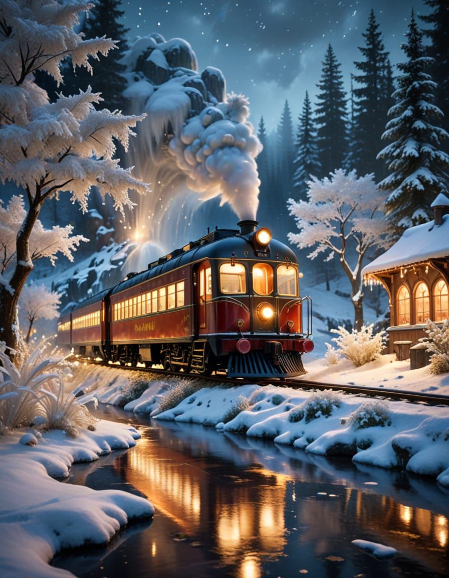 Magical Winter Train Journey Through a Snowy Forest