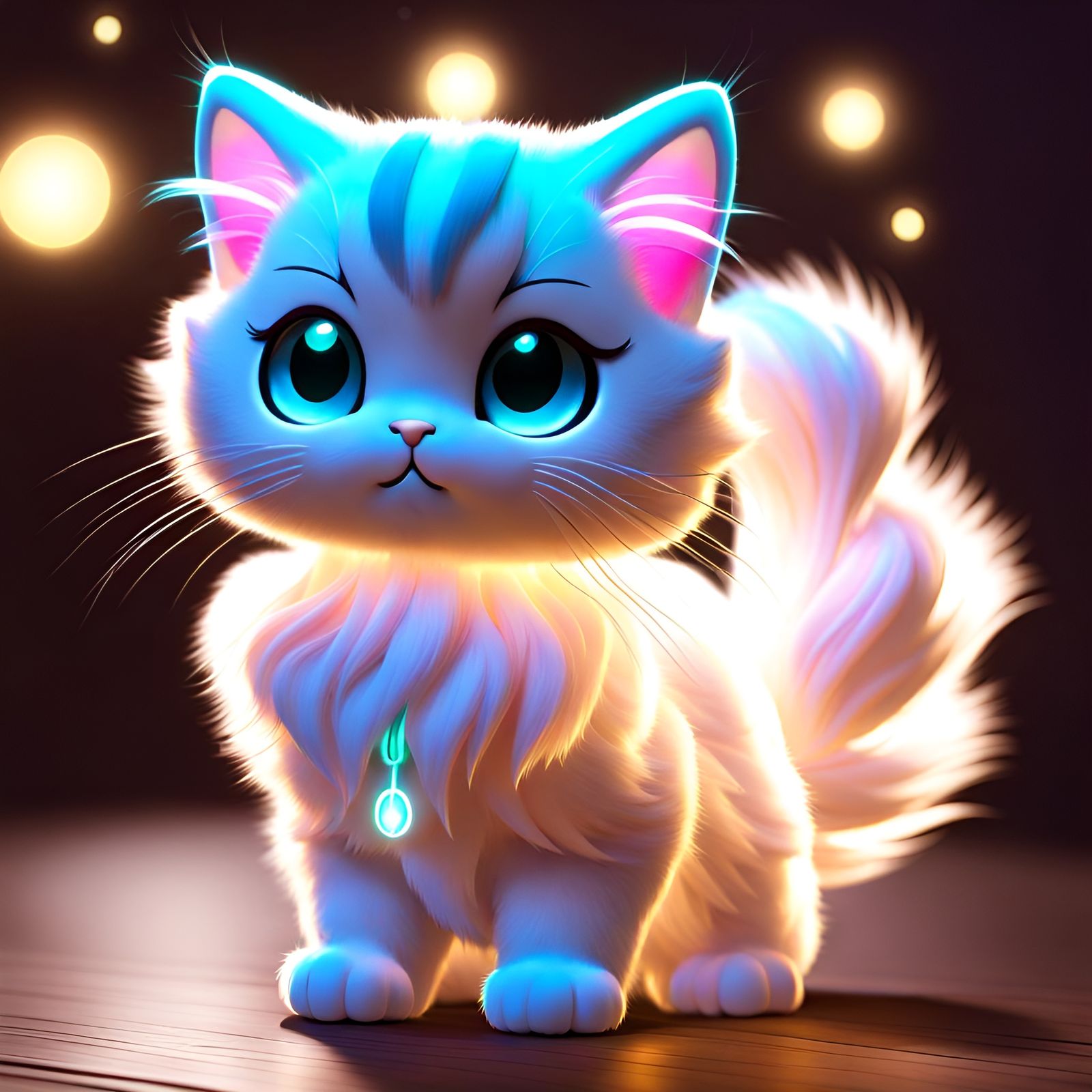 Adorable Bioluminescent Cat with Volumetric Lighting