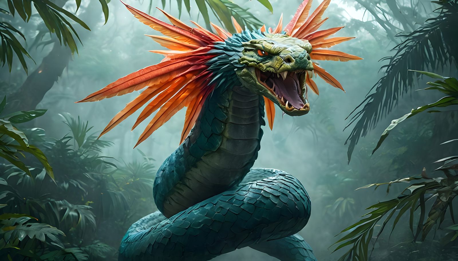 Jungle Warrior Battles Magical Feathered Serpent