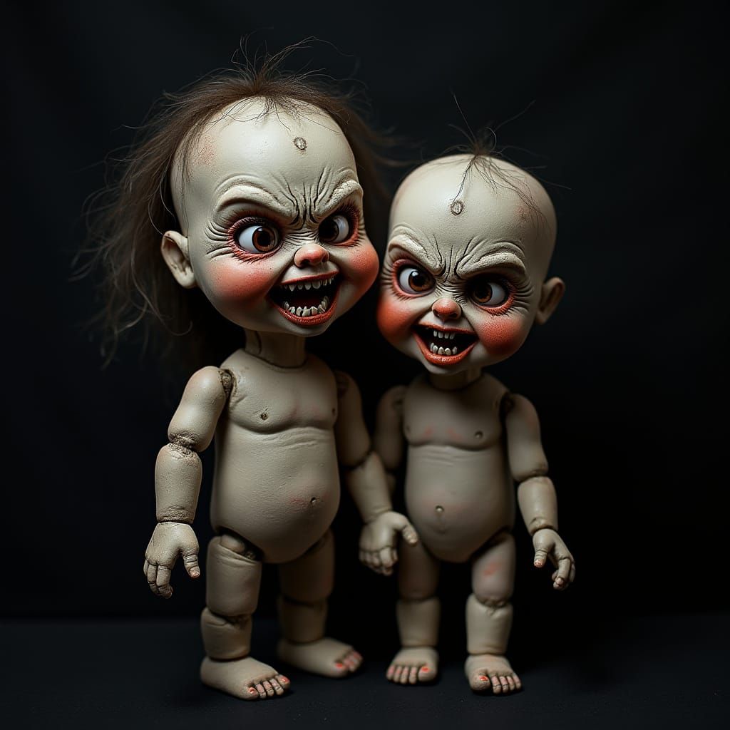 Angry Doll-Witch with Sharp Teeth in Cubist Style