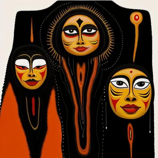 Sunset Pareidolia Faces in Black Oil Painting