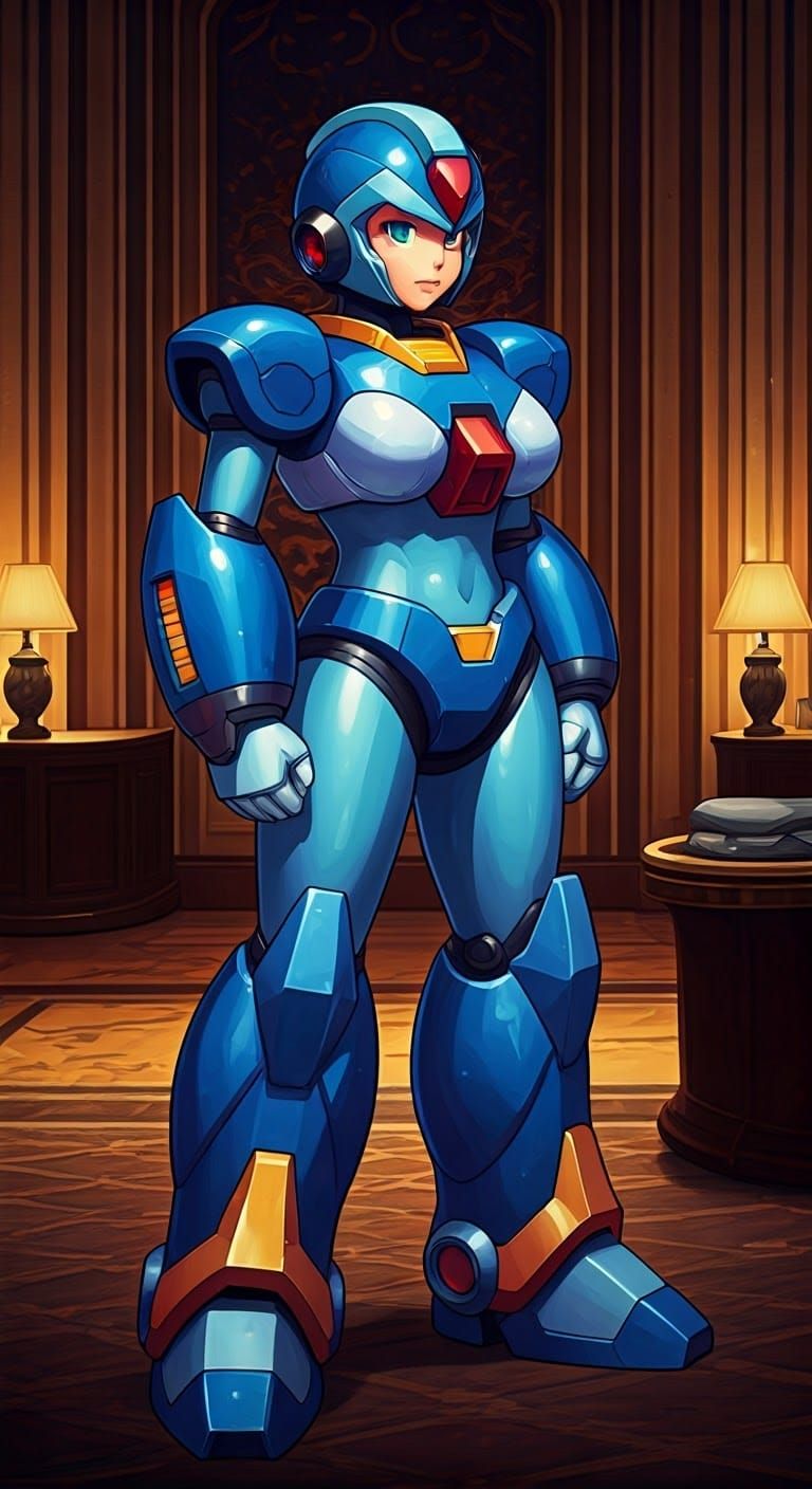 Glamorous Megaman X Goddess in Anime-Style Pixel Art