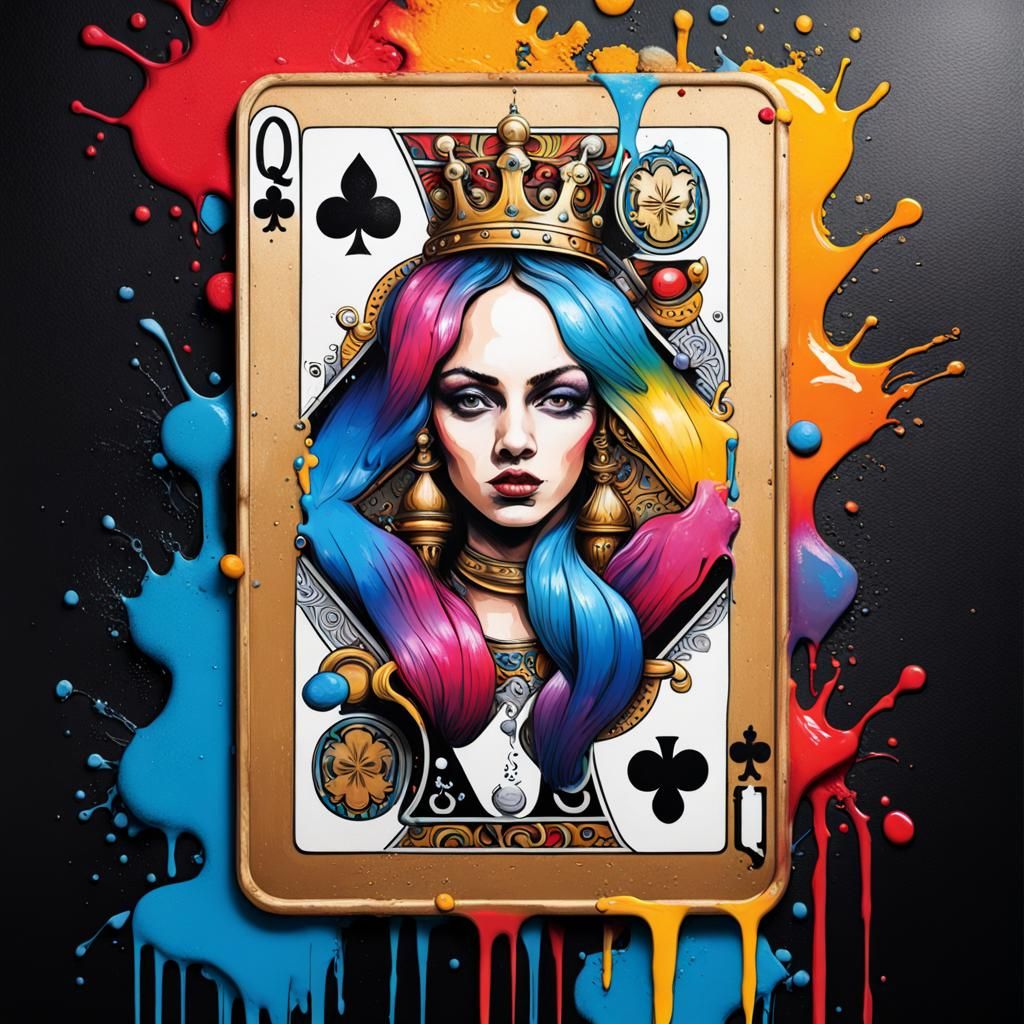 Queen of Clubs in Graffiti Street Art Style