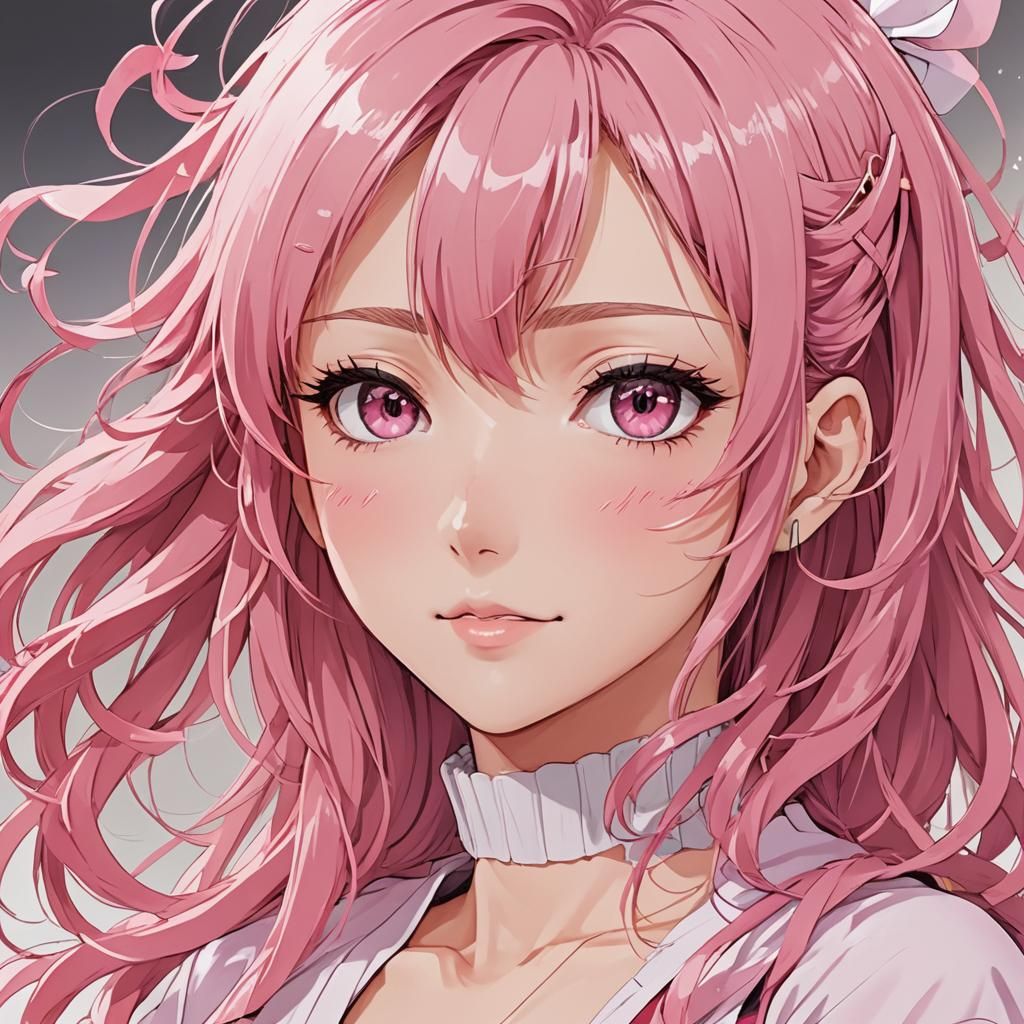 Winking Anime Girl with Pink Hair
