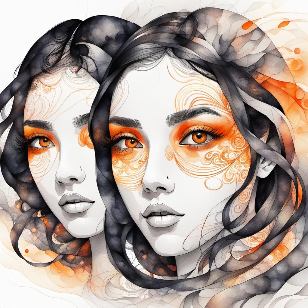 Aesthetic Watercolour Portrait of Two Teenage Girls