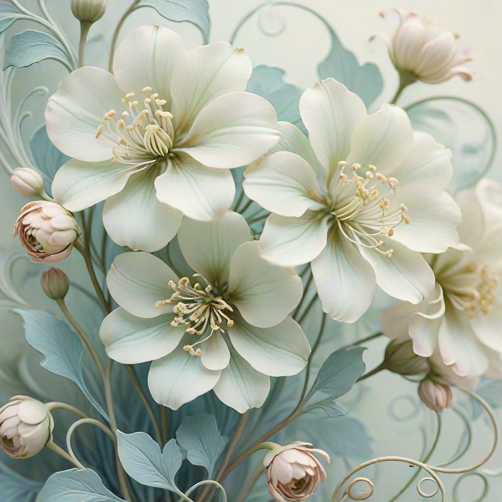 Art Nouveau Flowers in Alphonse Mucha Style