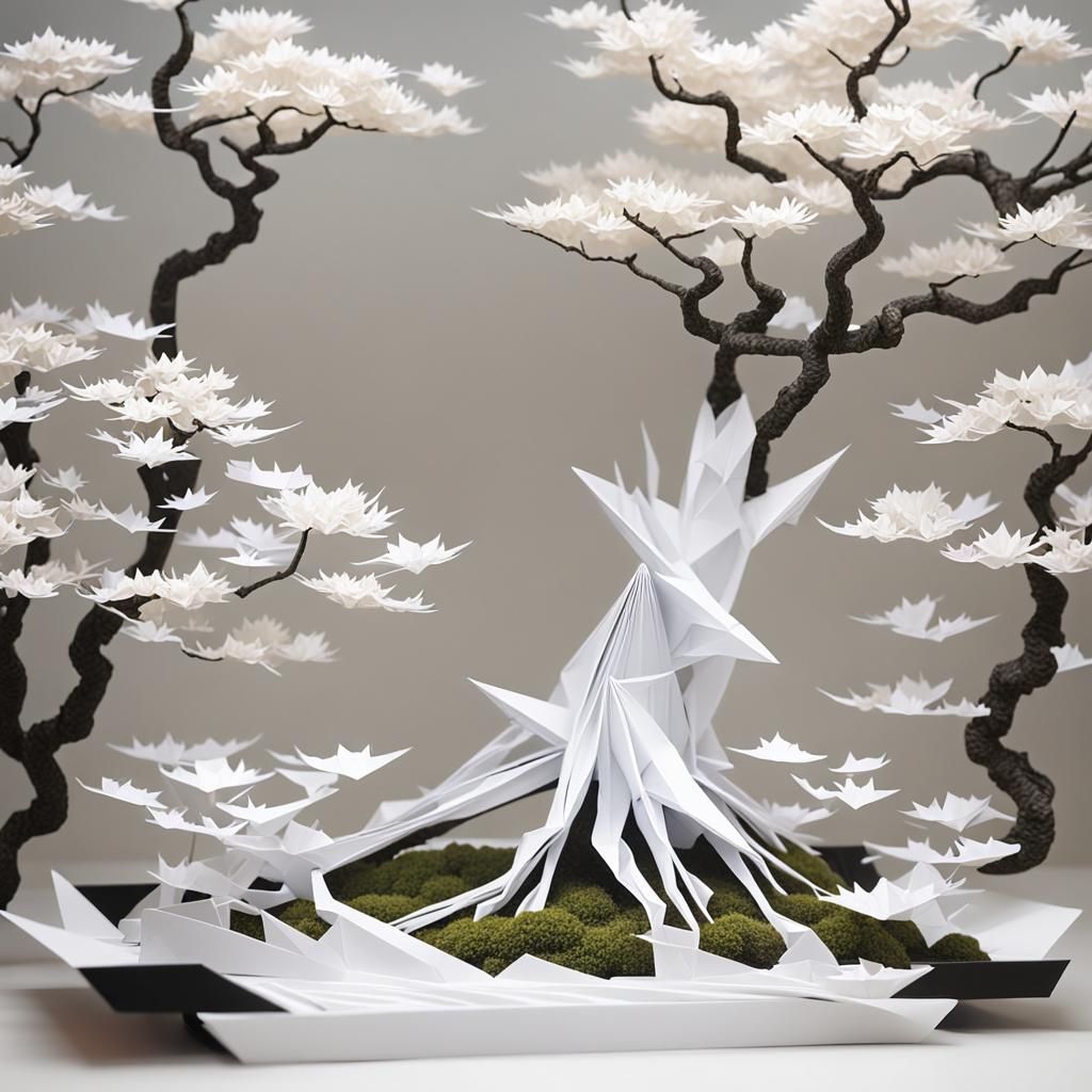 Plasma Bonsai: Origami Papercraft in Soft Focus
