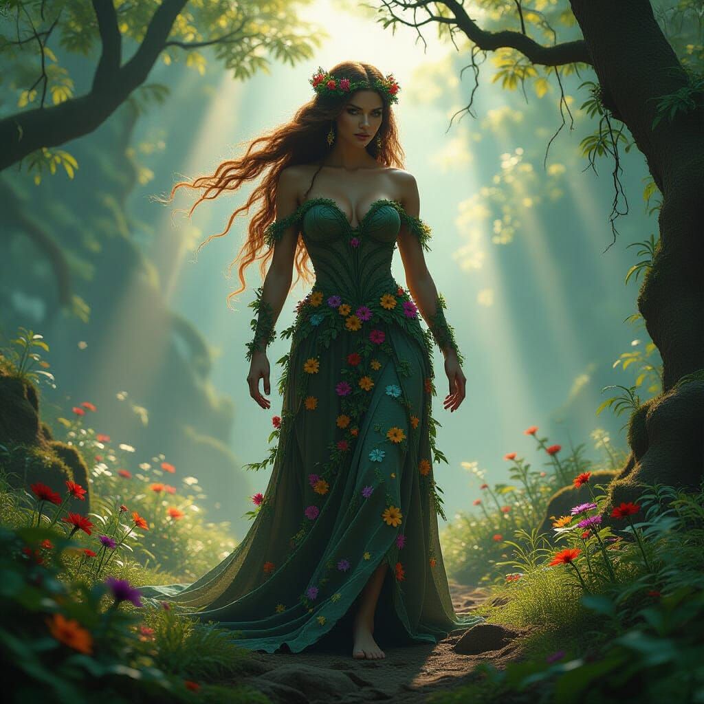 Stone Giantess in Misty Forest, Digital Art