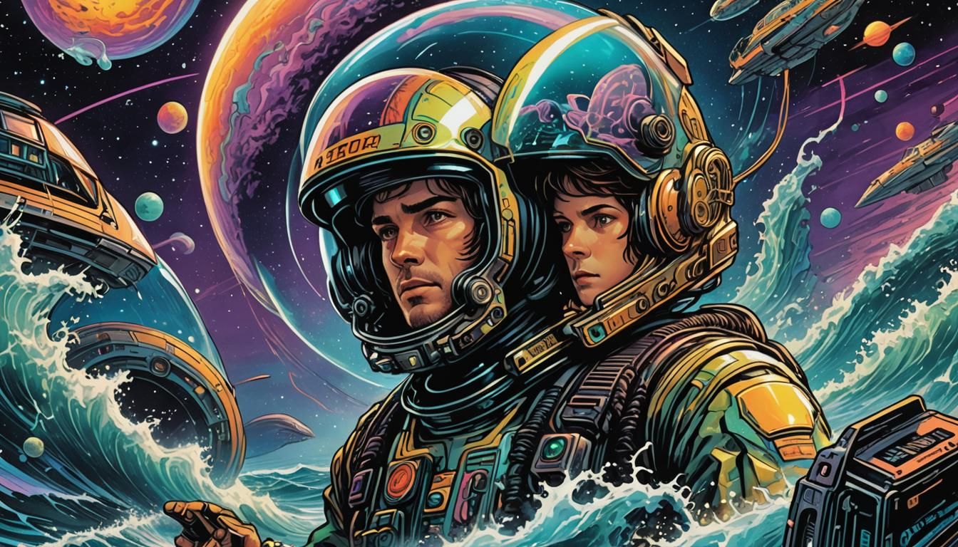 Astro Futurism Comic Book Cover in Metallic Colors