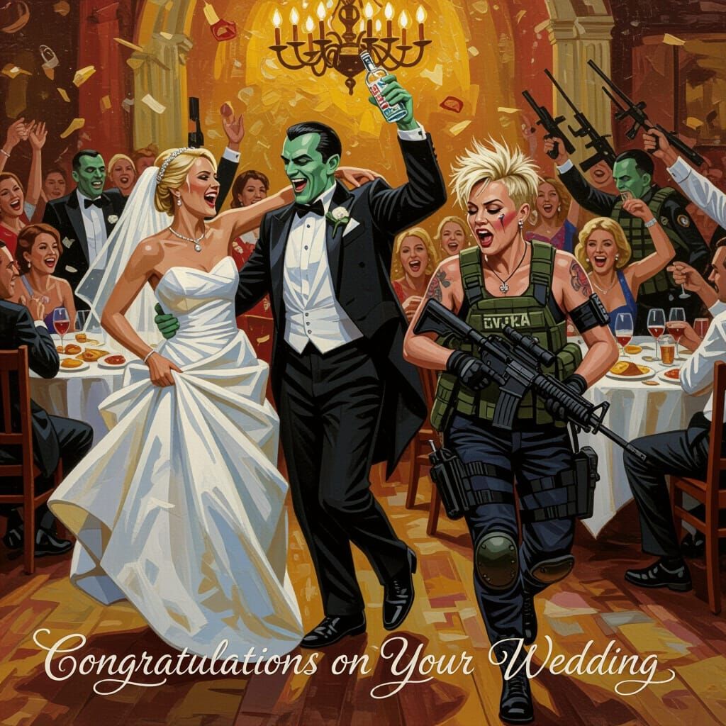 Lithuanian Wedding Reception with Dracula Bears, Oil Paintin...