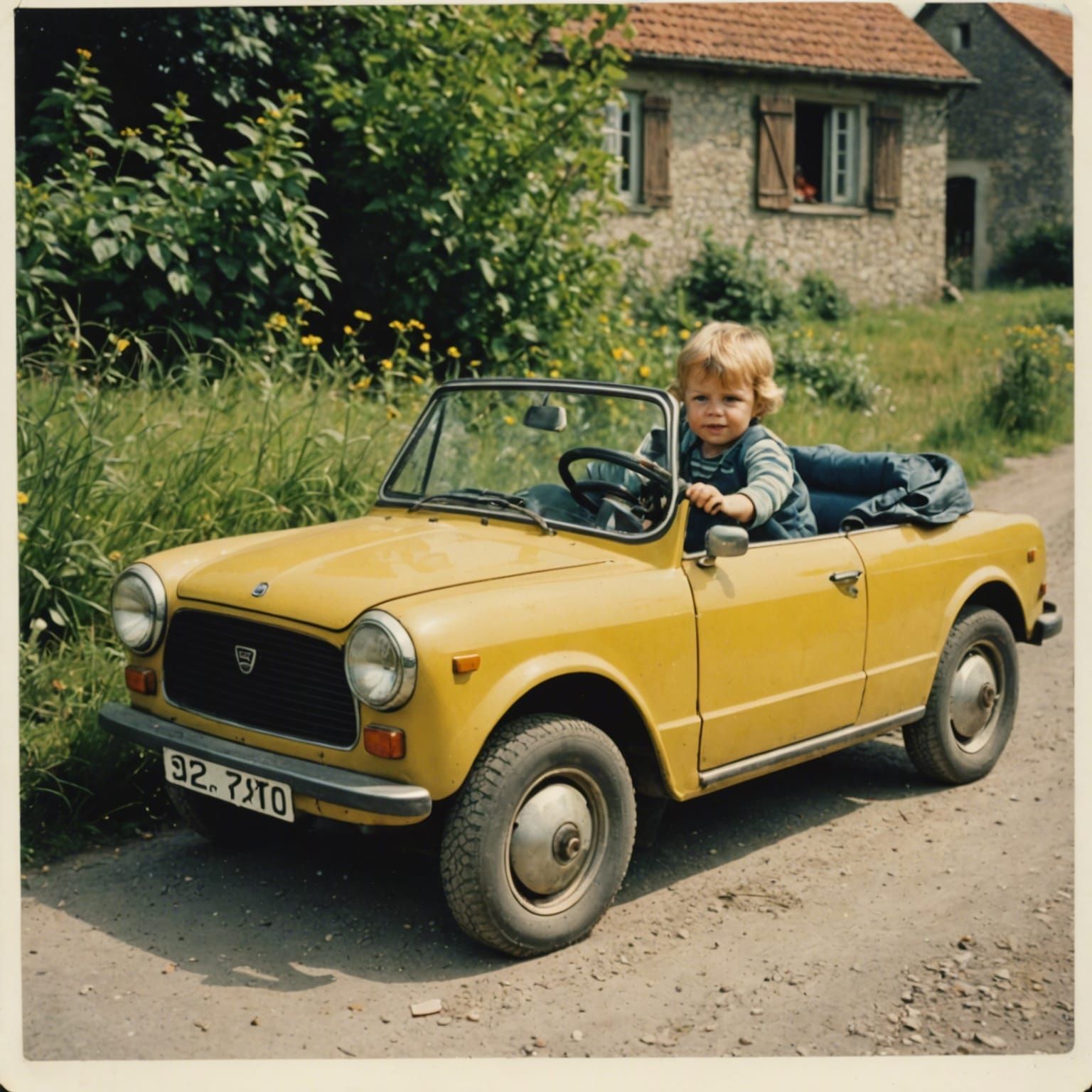 Vintage Photo of Toddler Pretending to Drive