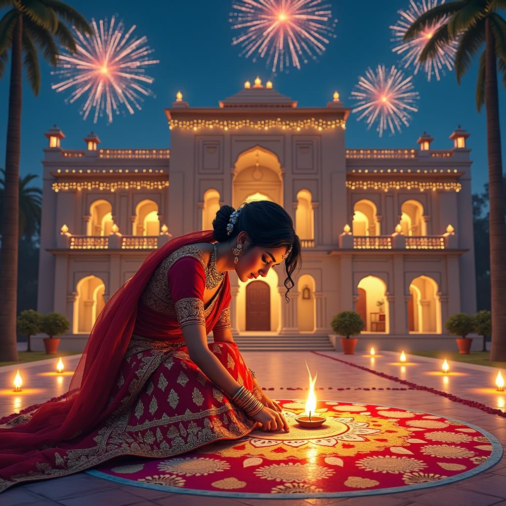 Diwali Celebration: Woman Creates Rangoli Design