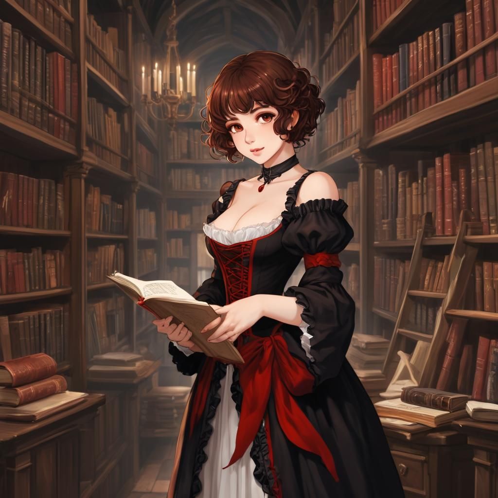 Elegant Vampiress in Renaissance Attire Reads by Candelight....