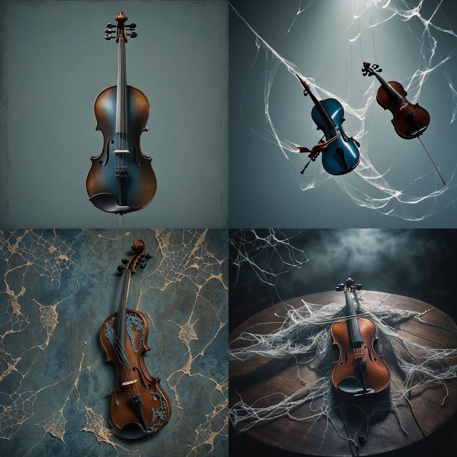 Glowing Spider Web Violin in Hyperrealistic Style