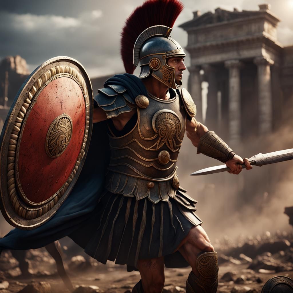 Ancient Roman Warrior in Battle
