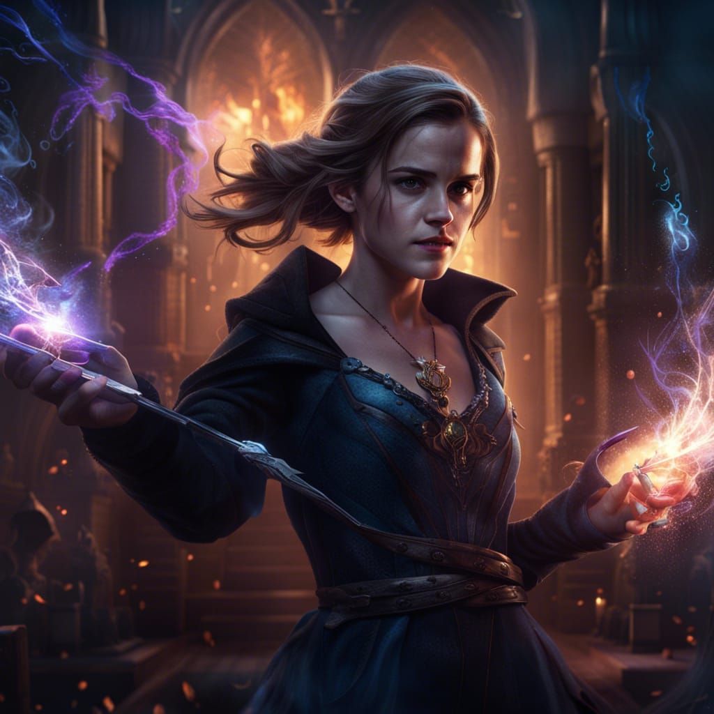 Sorceress in Magic Combat: Detailed Matte Painting