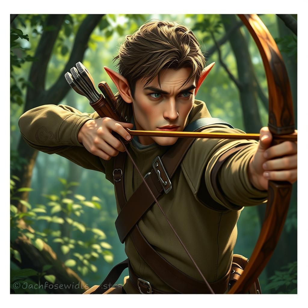Elf Archer in Woodland Environment, Hyperrealistic Splash Ar...