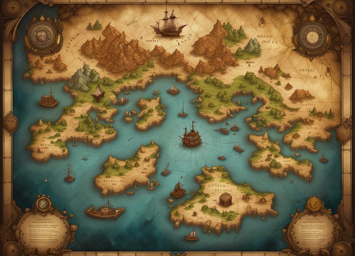 Fantasy World Map in Dark Fantasy Style