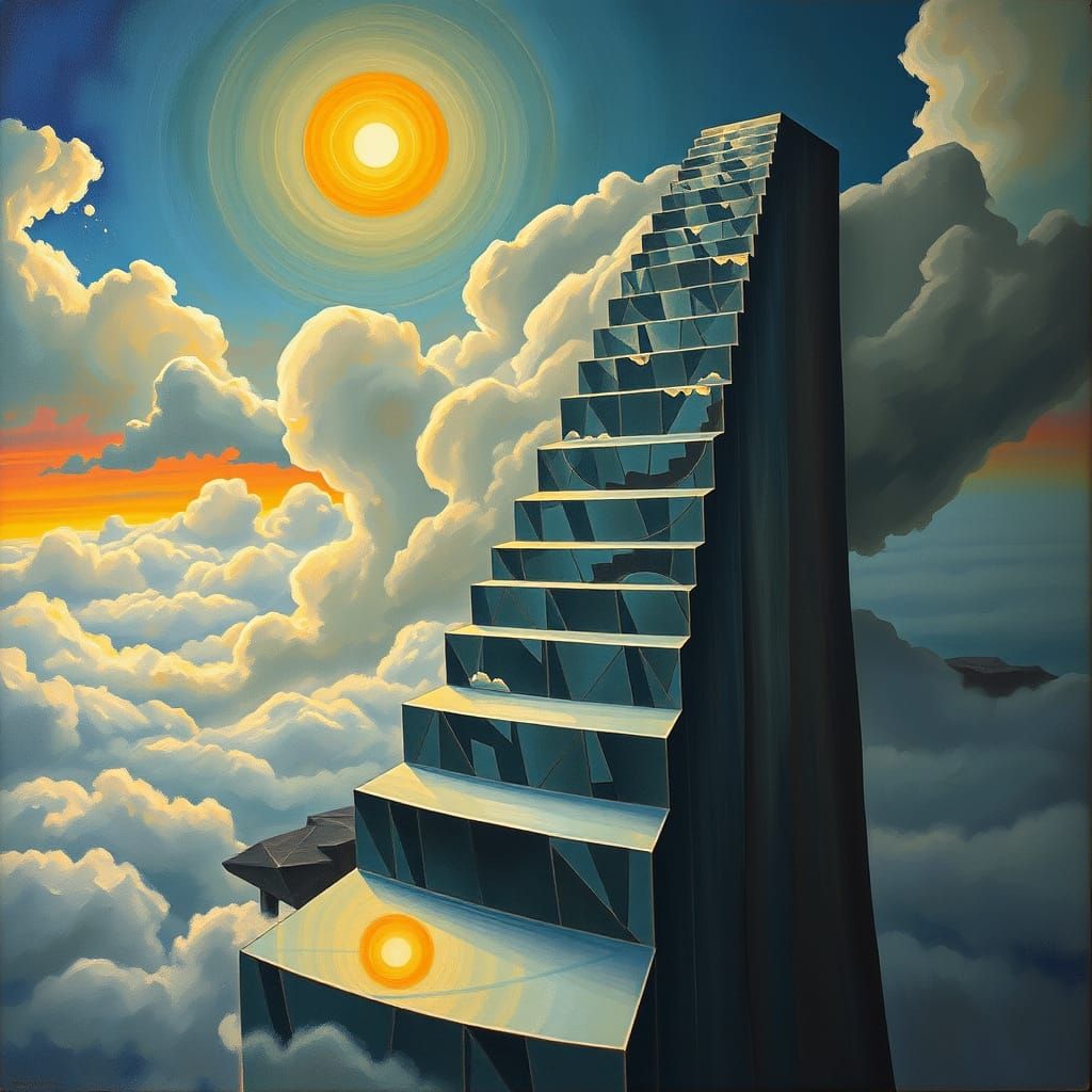 Mirrored Staircase to the Sky in Surrealist Style
