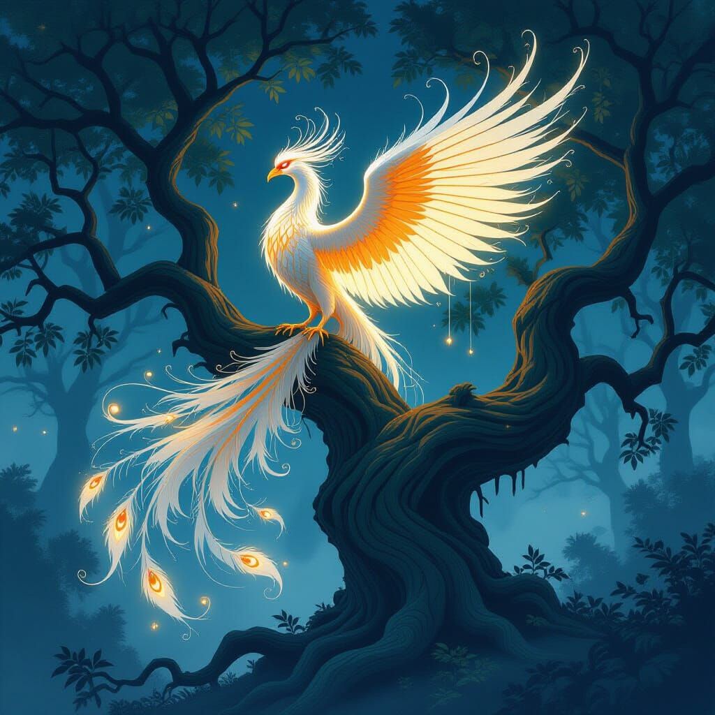 Majestic Phoenix of Spider Silk in Twilight Forest