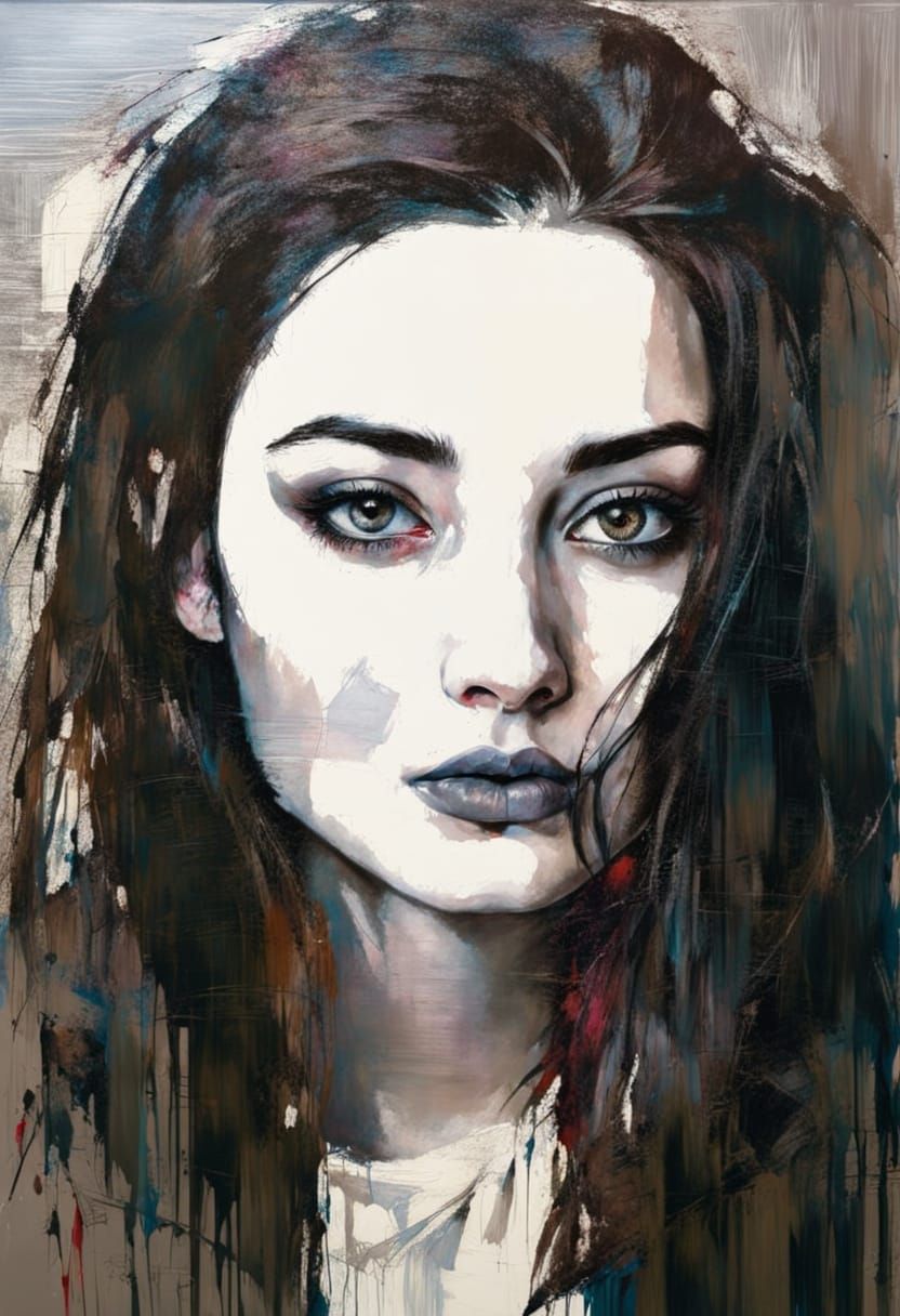 Elegant Goth Girl Portrait in Style of Lempicka and Klimt