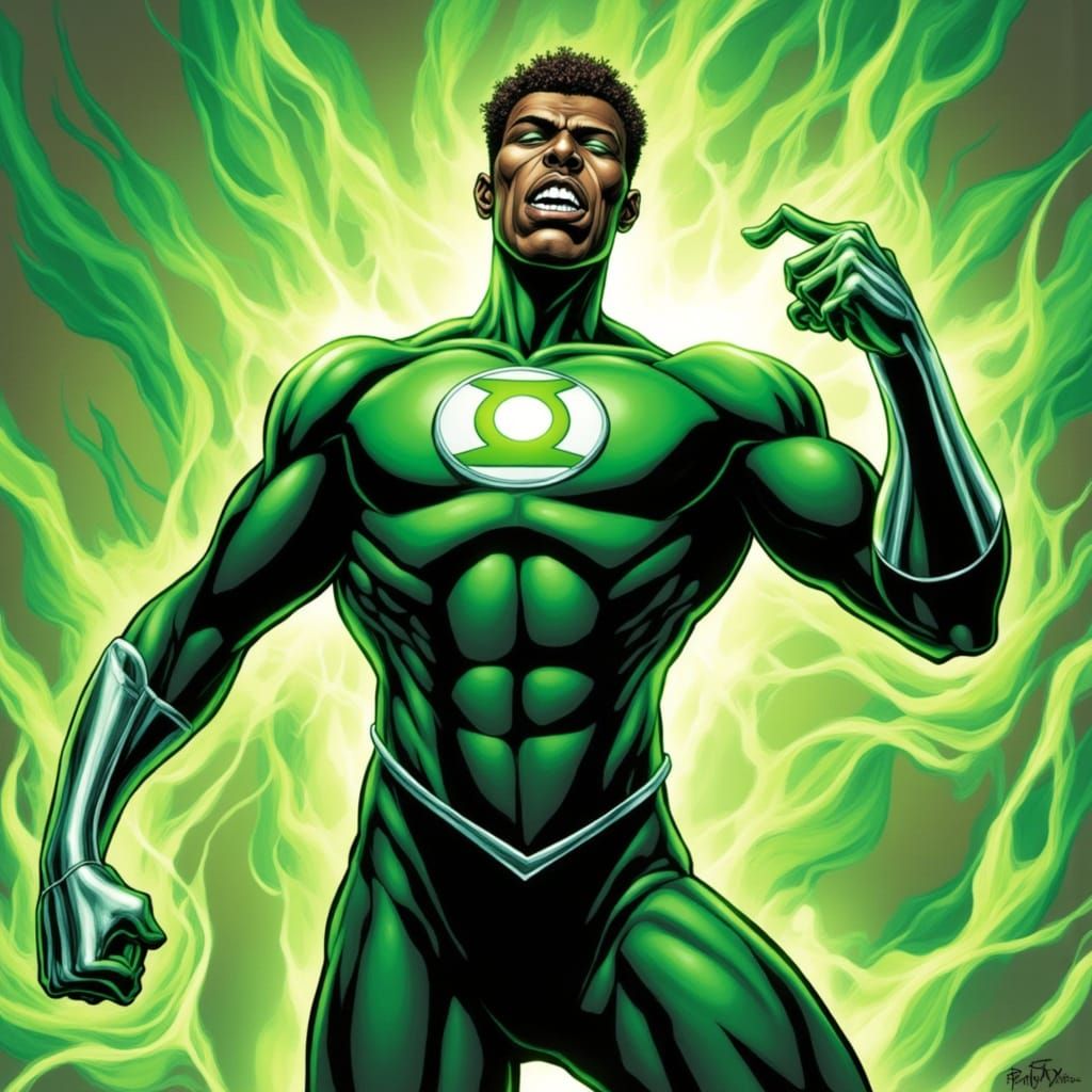 Green Lantern John Stewart in Comic Book Style