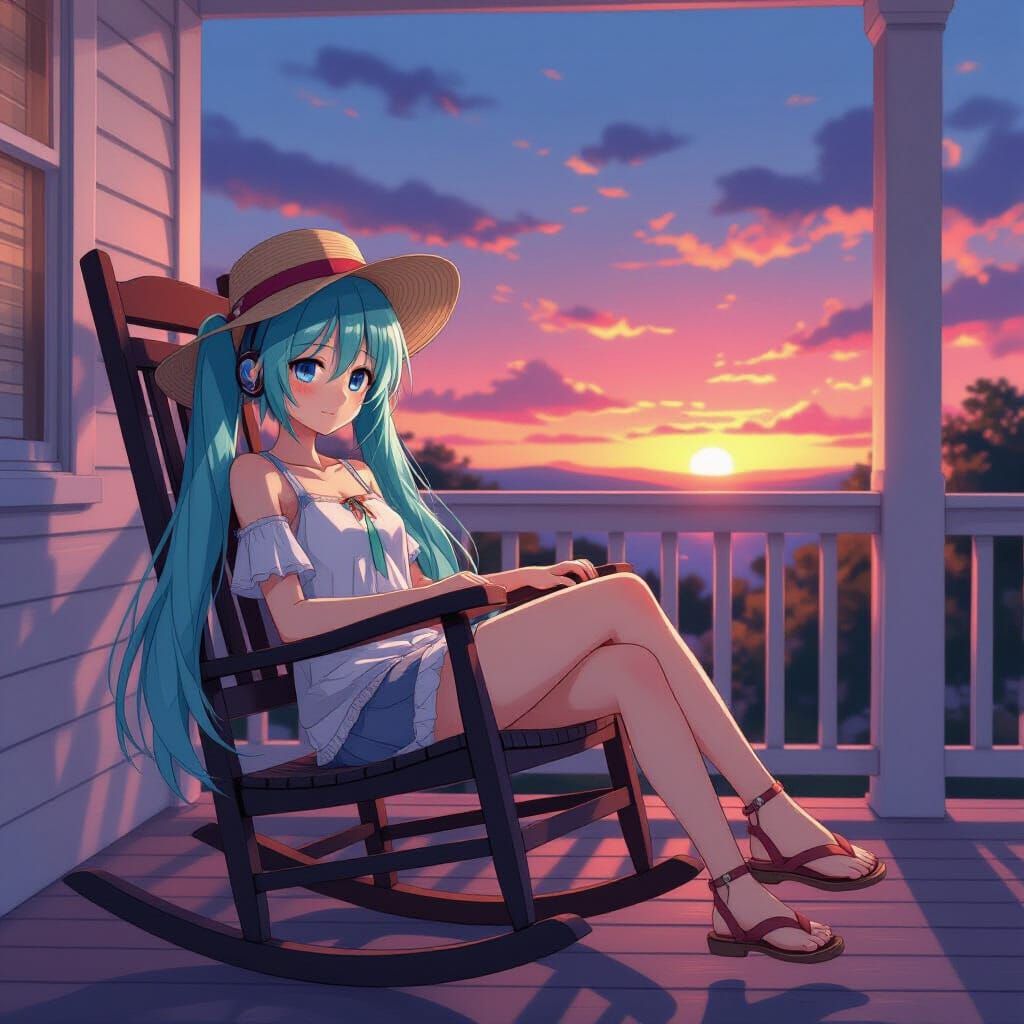 Hatsune Miku on a Porch at Dusk