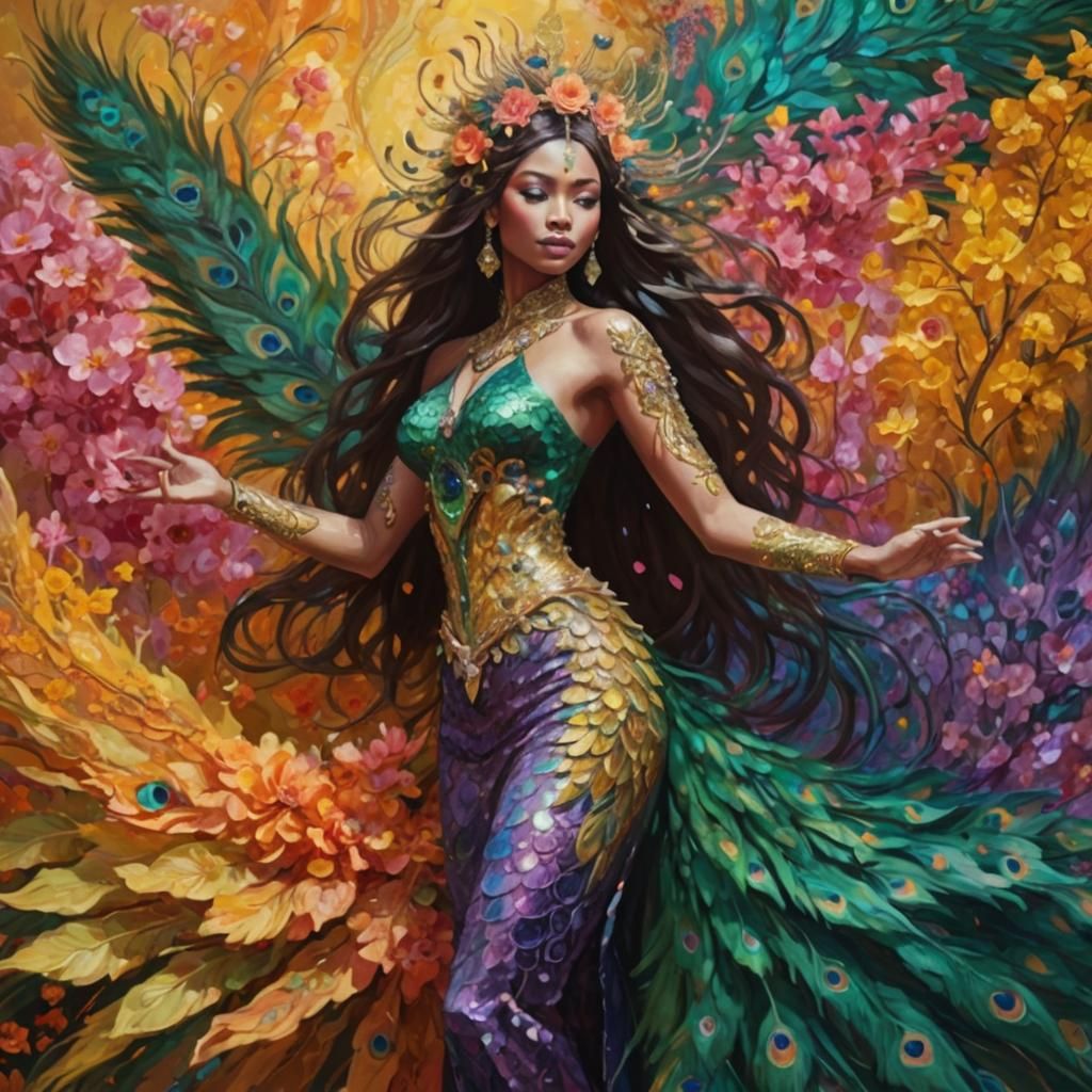 Dragon Peacock Woman in Abstract Expressionism