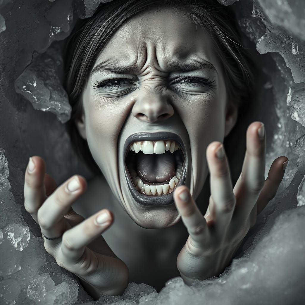 Distraught Woman Trapped in Icy Tomb