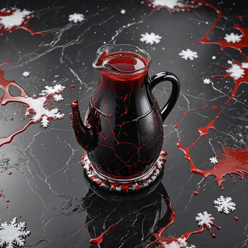 Jug of Red Beer with Blood Splatter, Detailed Matte Painting